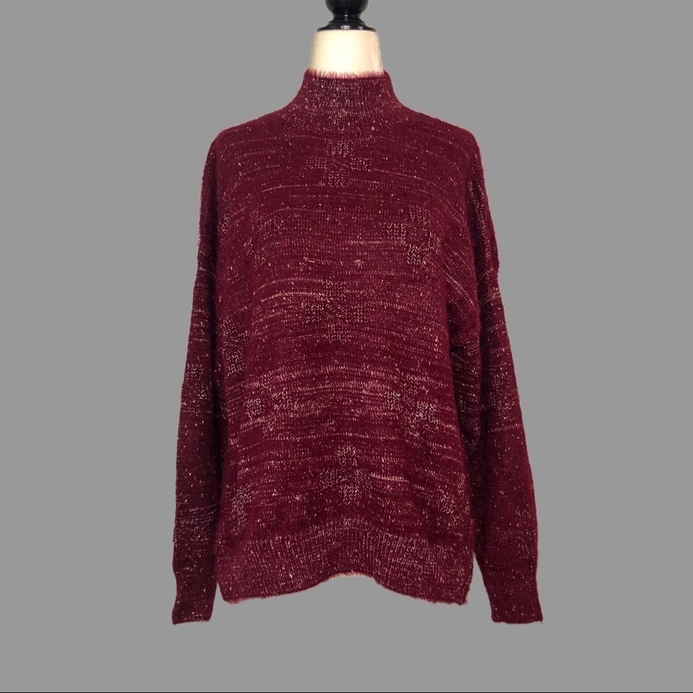 💙 M 💙 NWT RAGA Anthro Sweater Speckled Wine Knot Mock Neck Cozy Comfy